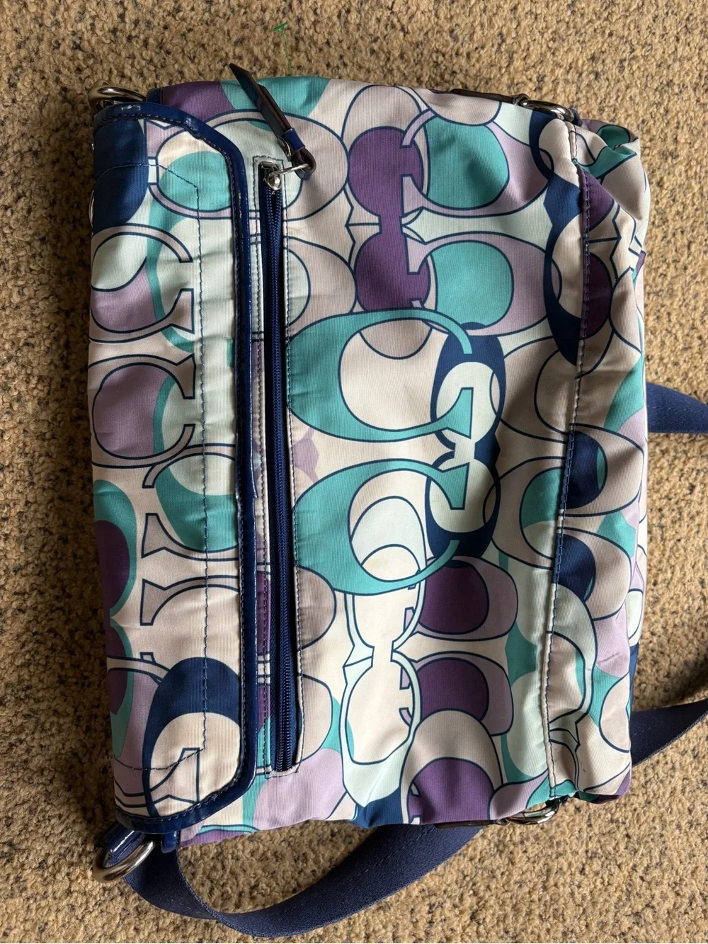 Coach Multicolor Signature Print Crossbody in Navy, Teal & Lavender